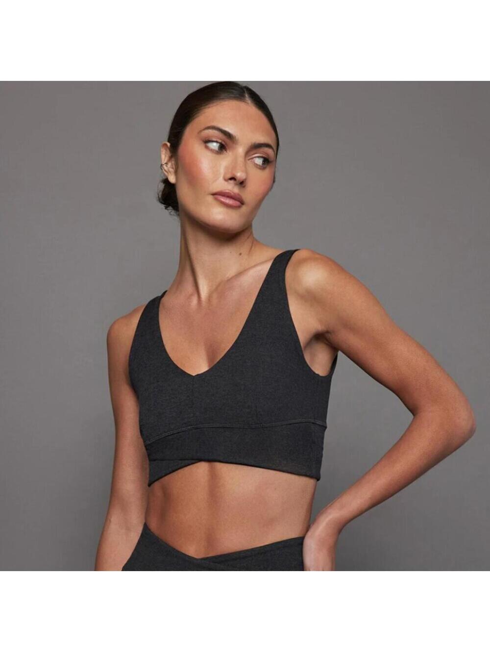 CARBON38 Wrap Low Back Sports Bra in Heather Melt Charcoal Gray Size Small $88